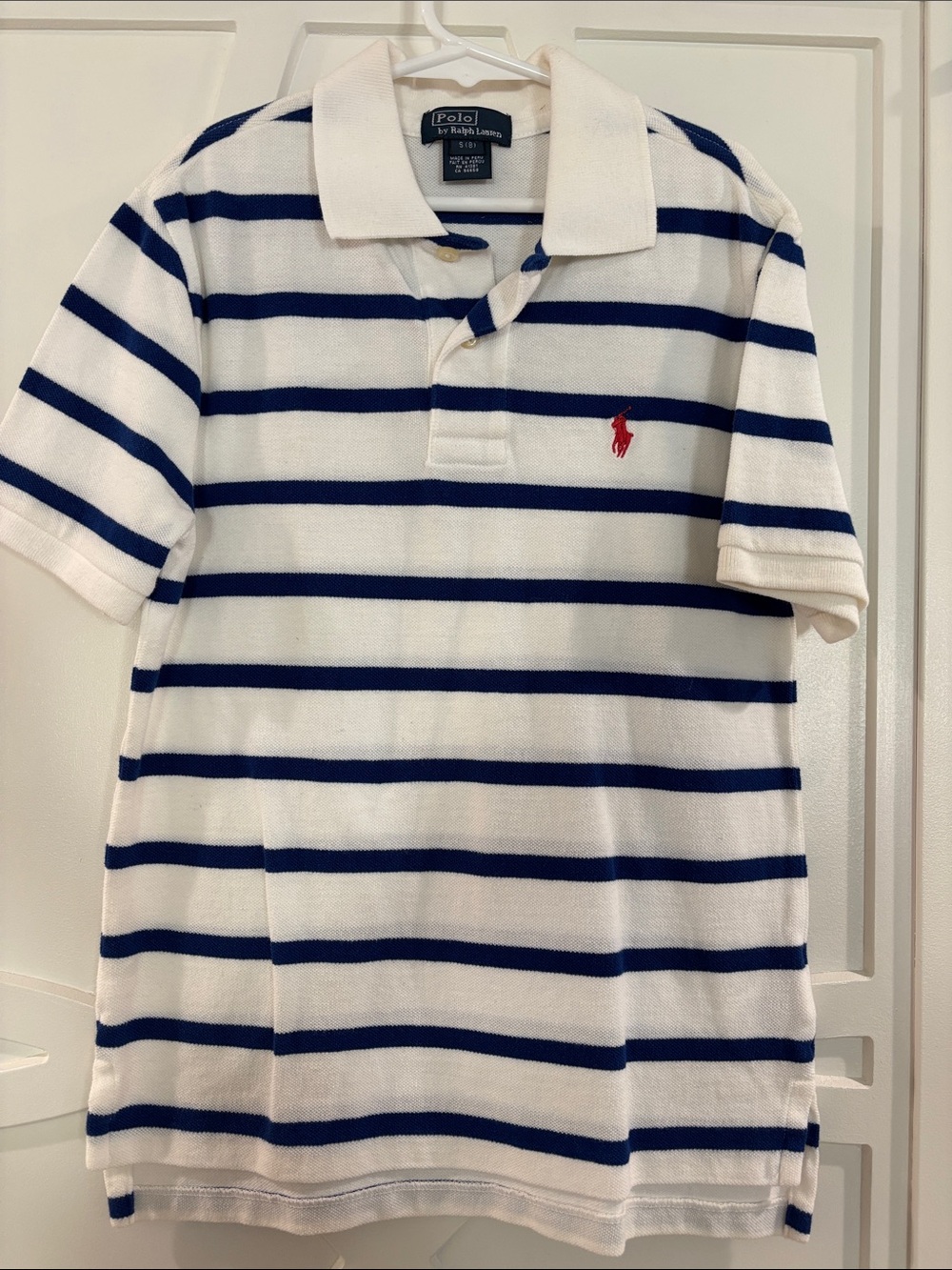 Polo by Ralph Lauren White & Navy Striped Polo with Red Pony
